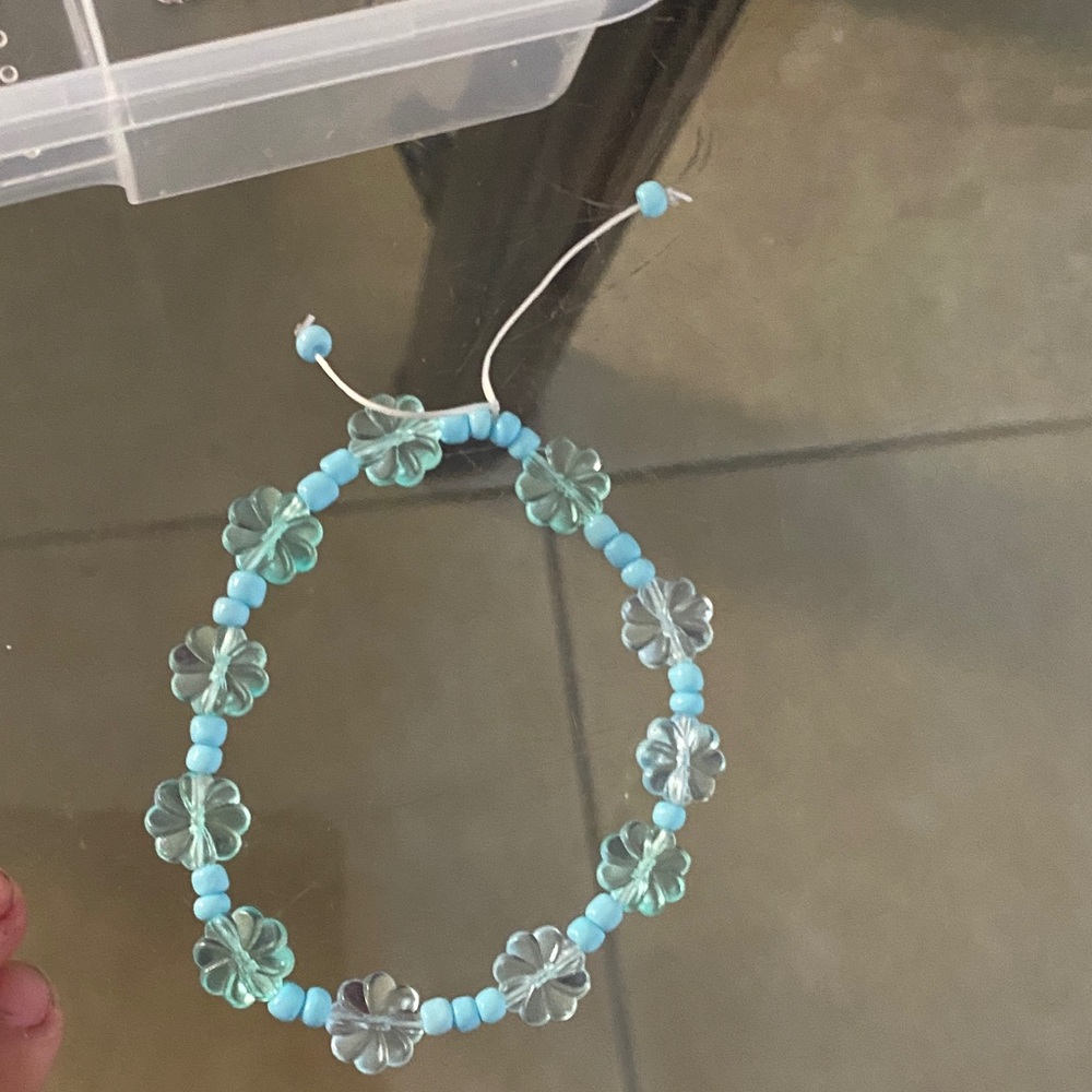 Blue Floral Beaded Kids Bracelet